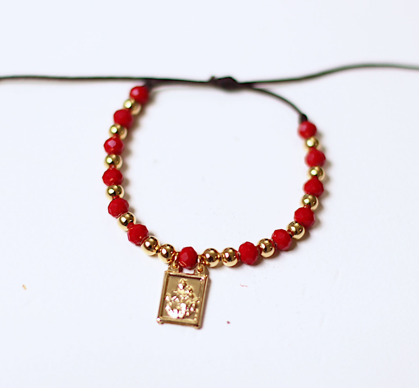 Virgen del Carmen Scapular, red and gold beads.