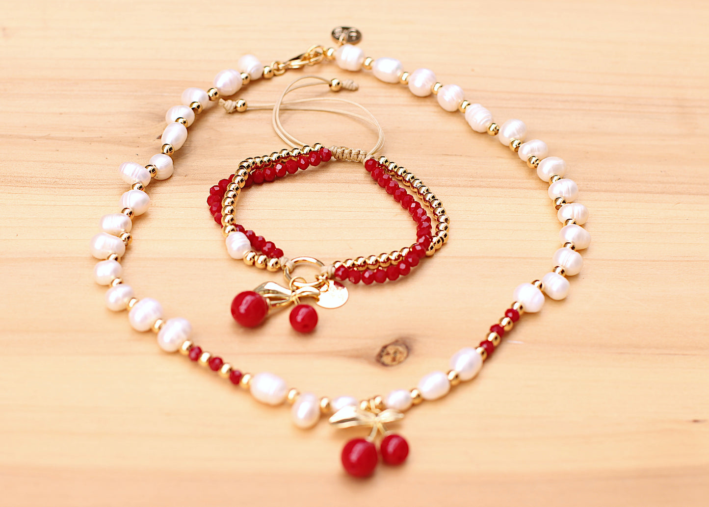 Pearl and cherry necklace