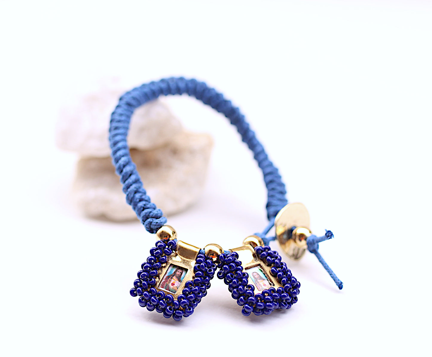 Blue bracelet with Virgen Mary and Sacred Heart of Jesus