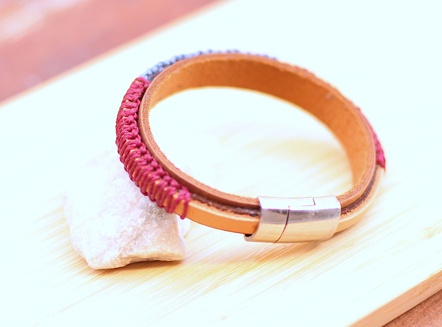 Leather braided blue and red wine