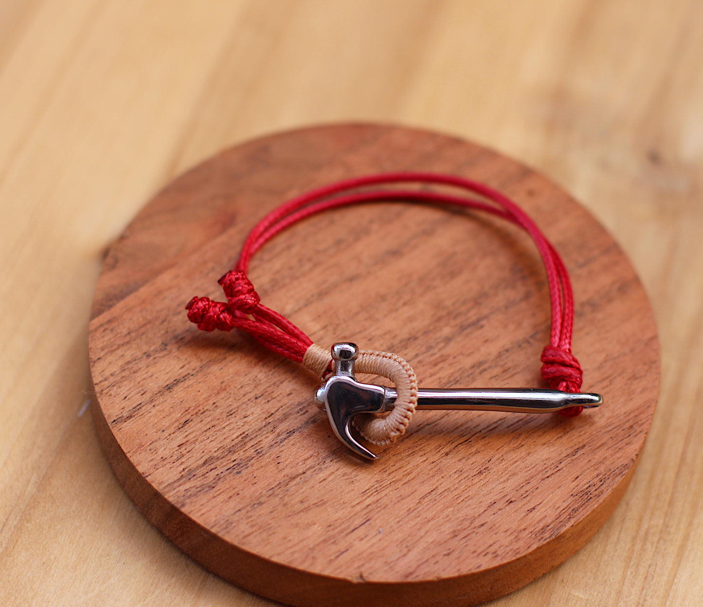 Hammer stainless steel red cord bracelet