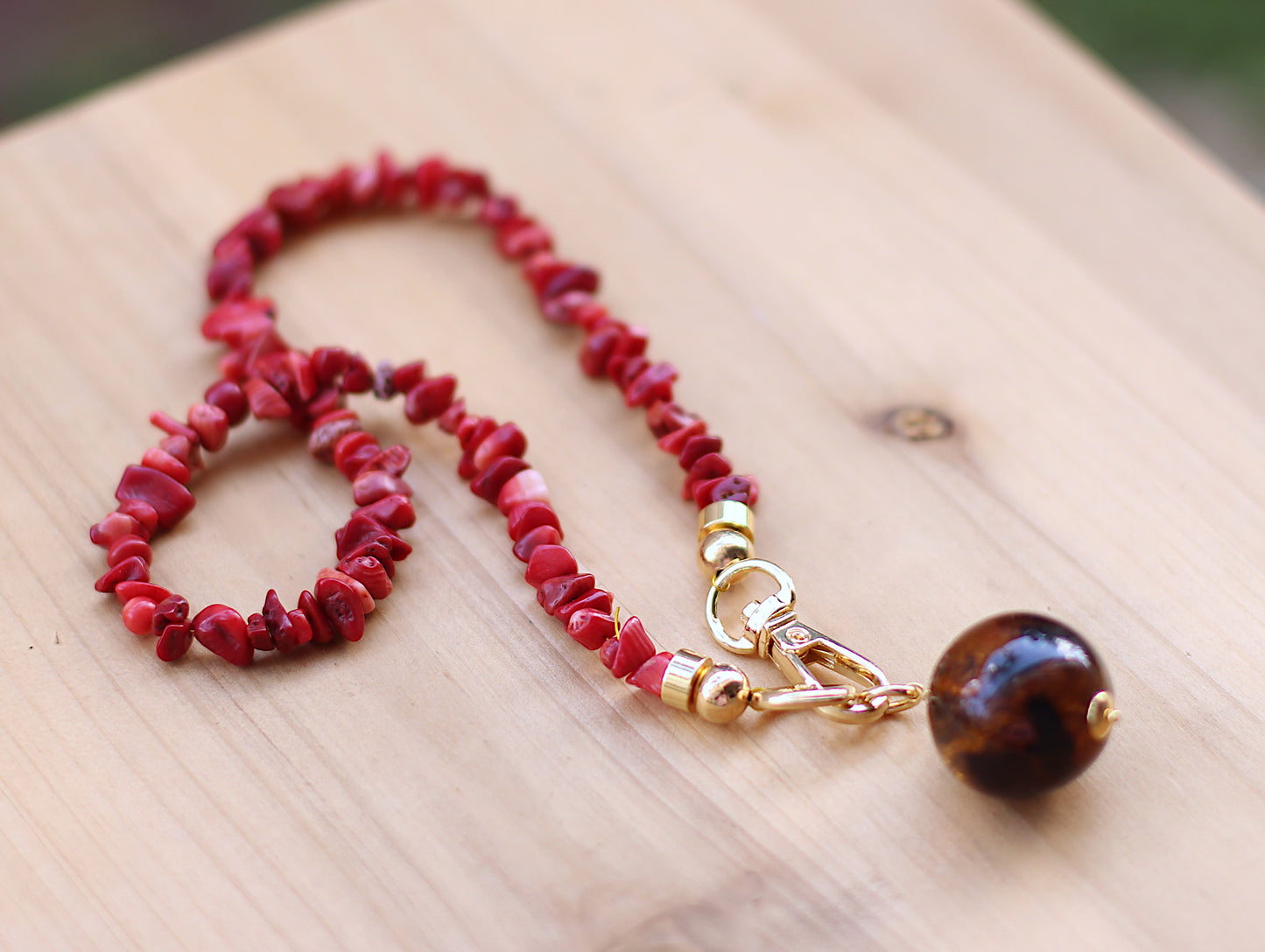 Red Coral and Amber Necklace