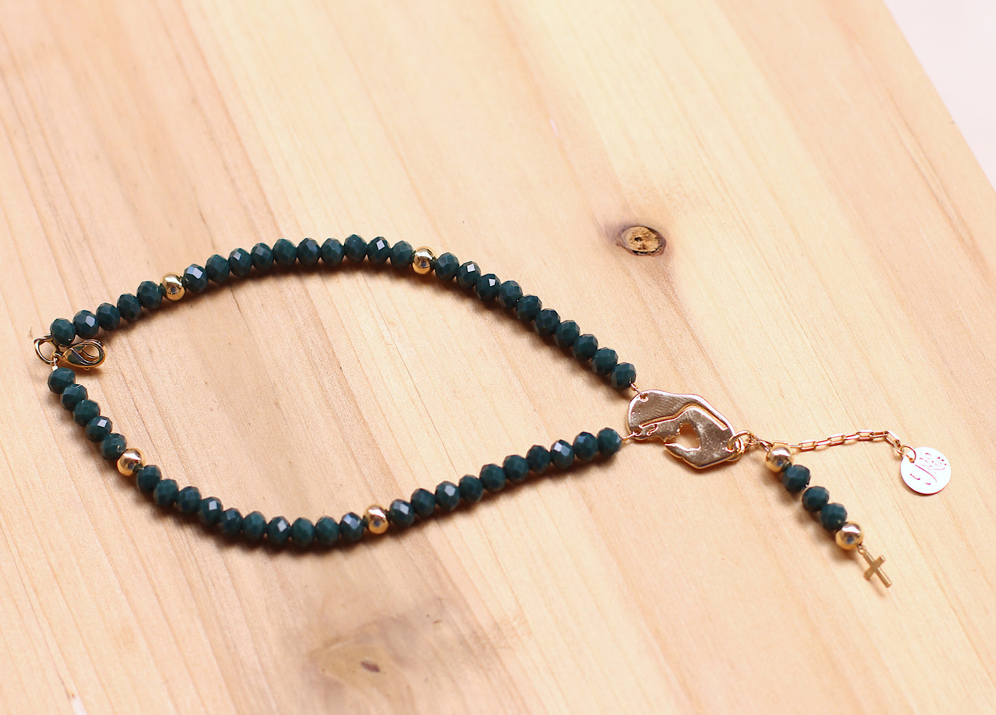 Green Rosary bracelet with Mary