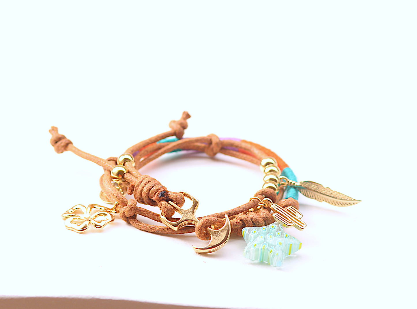 2 loop bracelet on a light brown cord