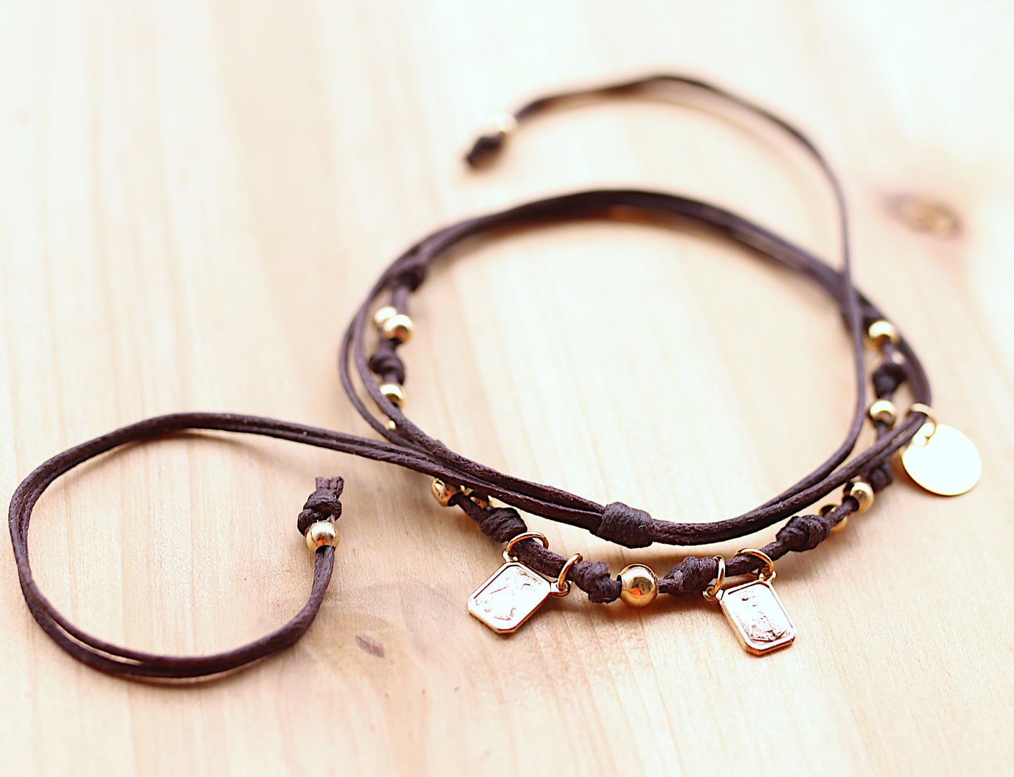 Adjustable cotton waxed cord necklace with Virgen del Valle