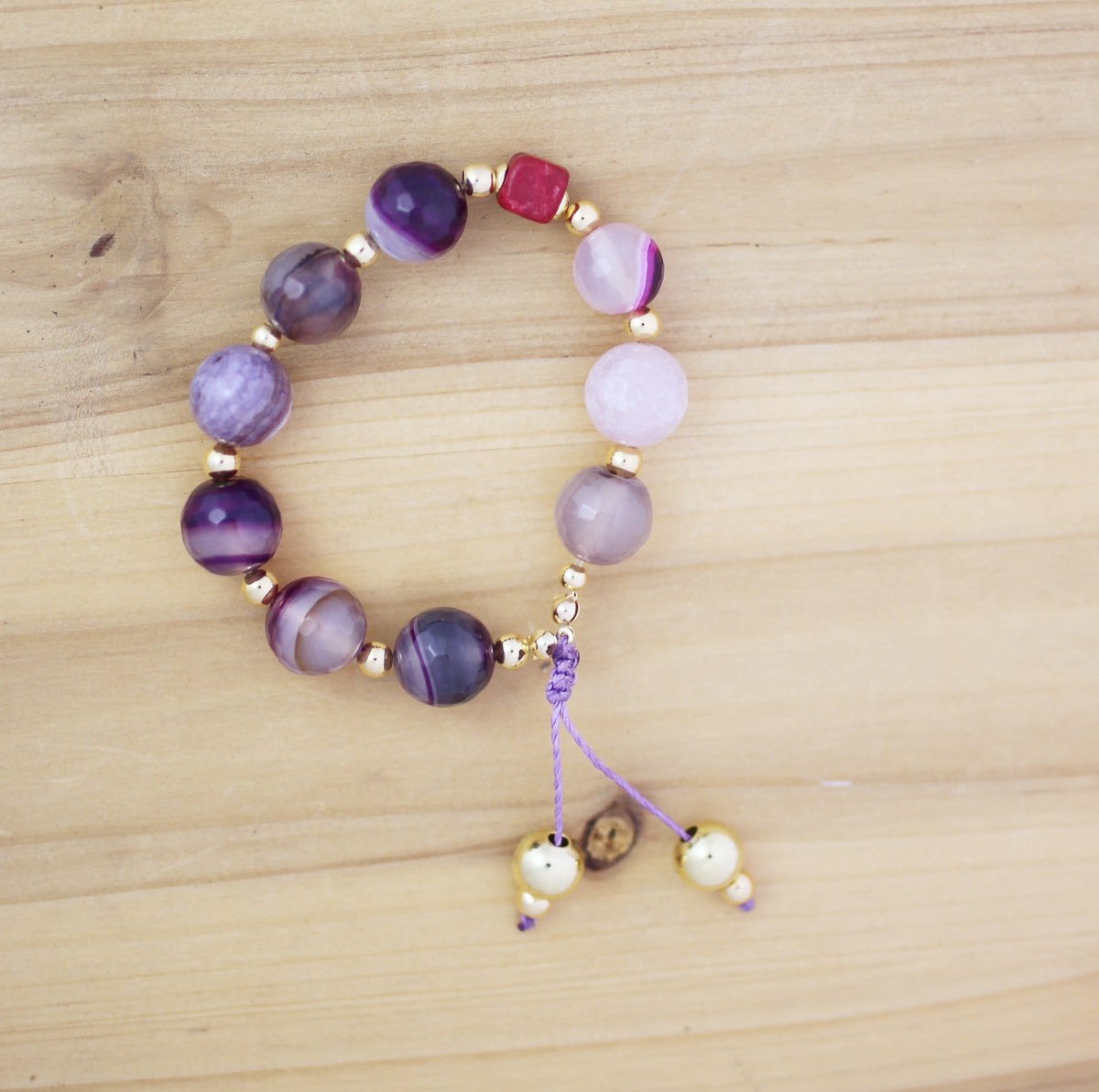 Elastic bracelet purple round beads bracelet