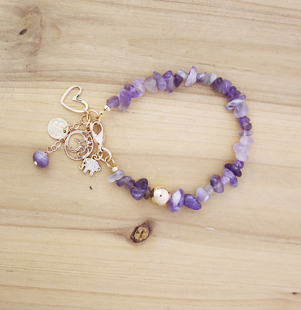 Purple chip agate bracelet with charms