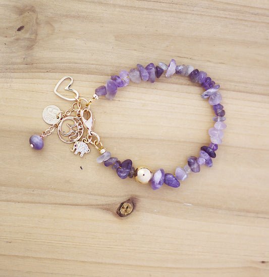 Purple chip agate bracelet with charms