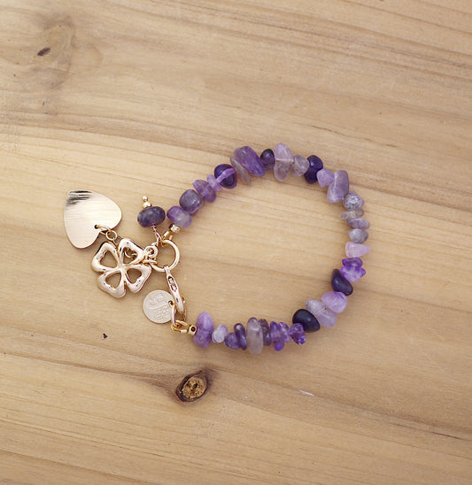 7 inches agate purple chip bracelet with charms