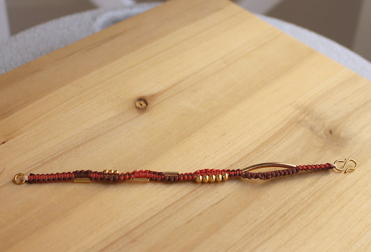 Skinny braided bracelet brown and copper color