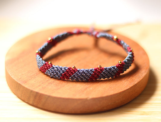 Macramé blue and red with gold details