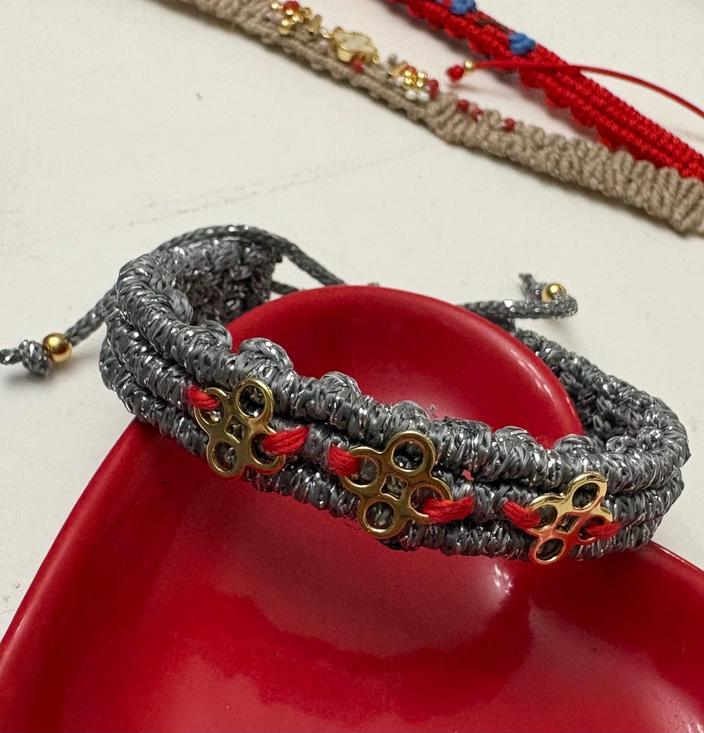 Silver, Yellow Gold and Red bracelet