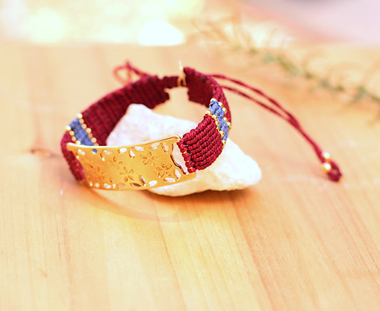 Square divider flower bracelet blue and red wine