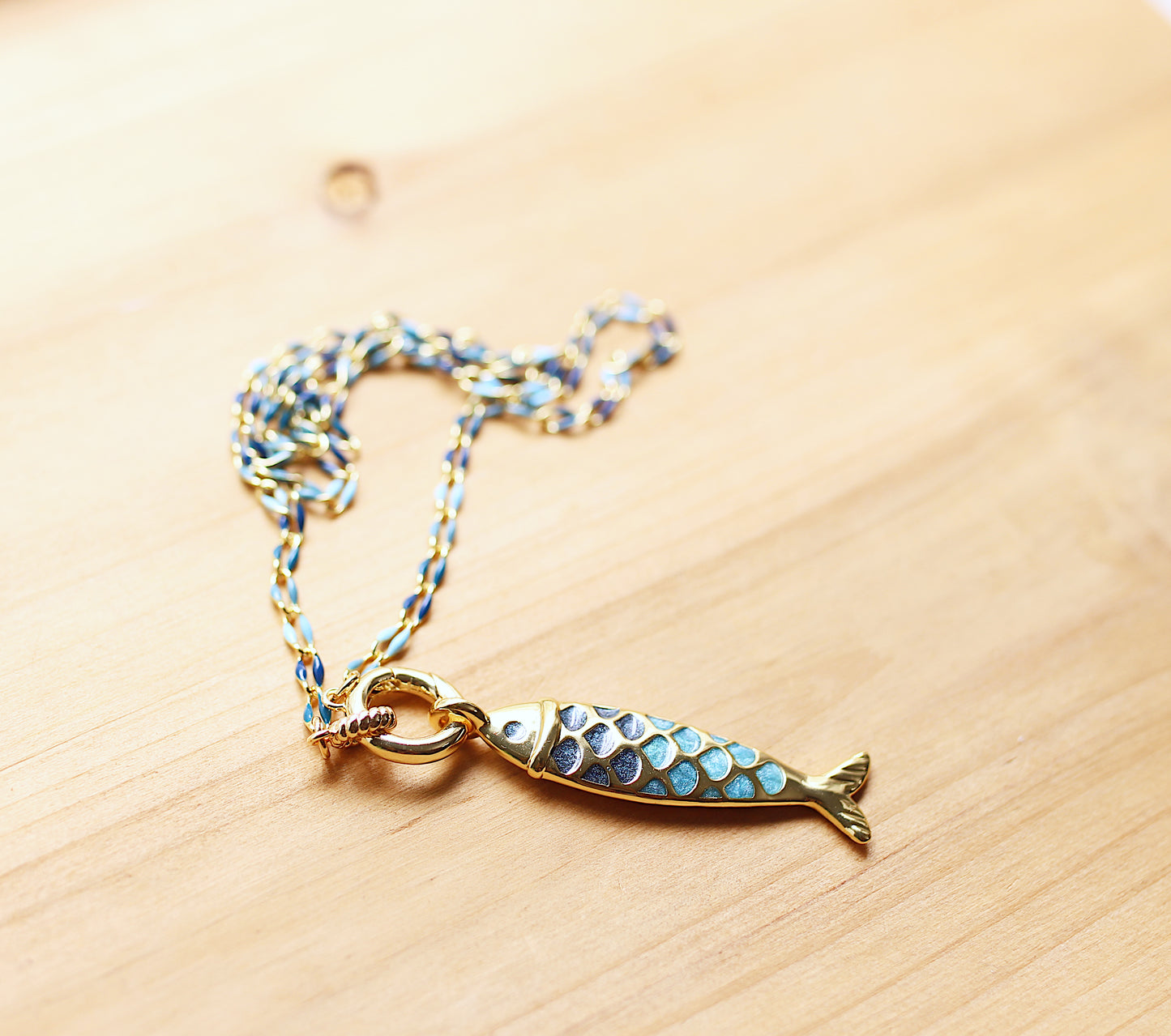 Enamel blue chain with fish