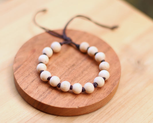 Wood beads with waxed cord bracelet