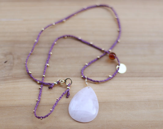 Pink quartz tear drop stone