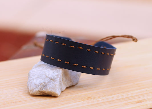 Blue leather bracelet