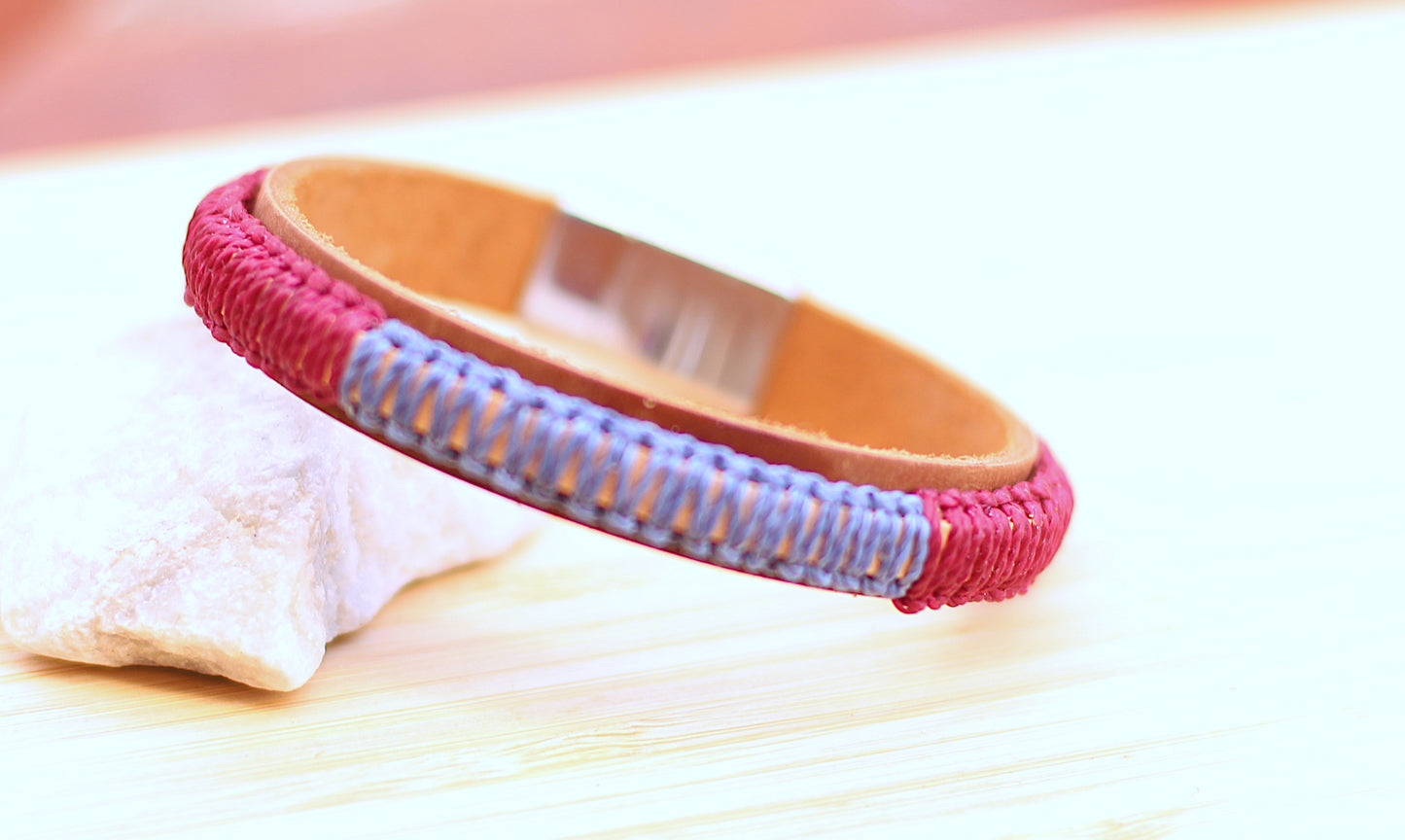 Leather braided blue and red wine