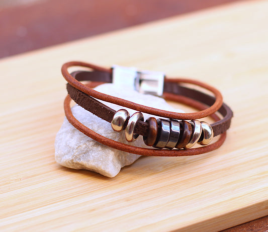 Three strand brown bracelet with beads