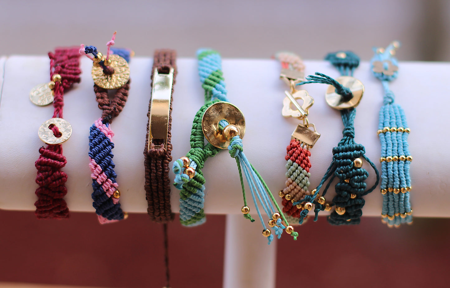 Adjustable macramé bracelets.