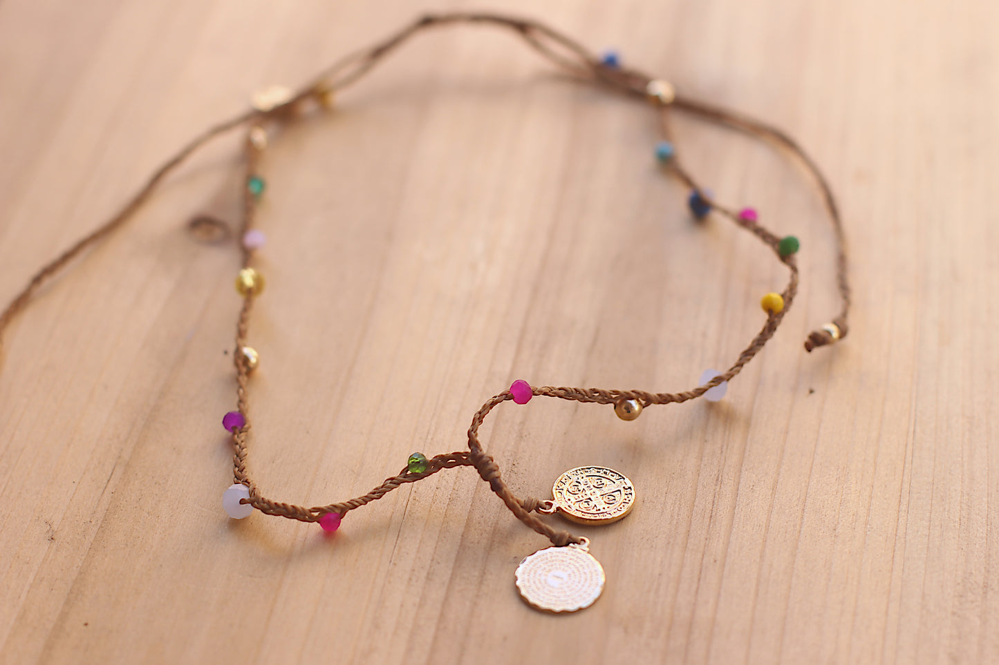 Macramé necklace San Benedicto y Padre Nuestro