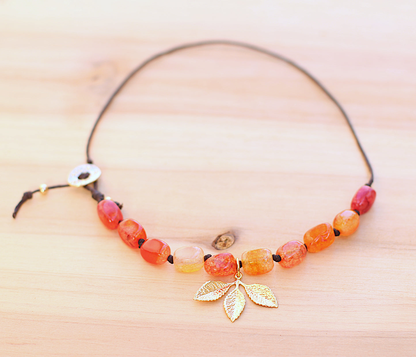 Orange gold leaf necklace