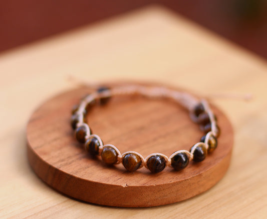 Tiger eye bead bracelet with khaki cord