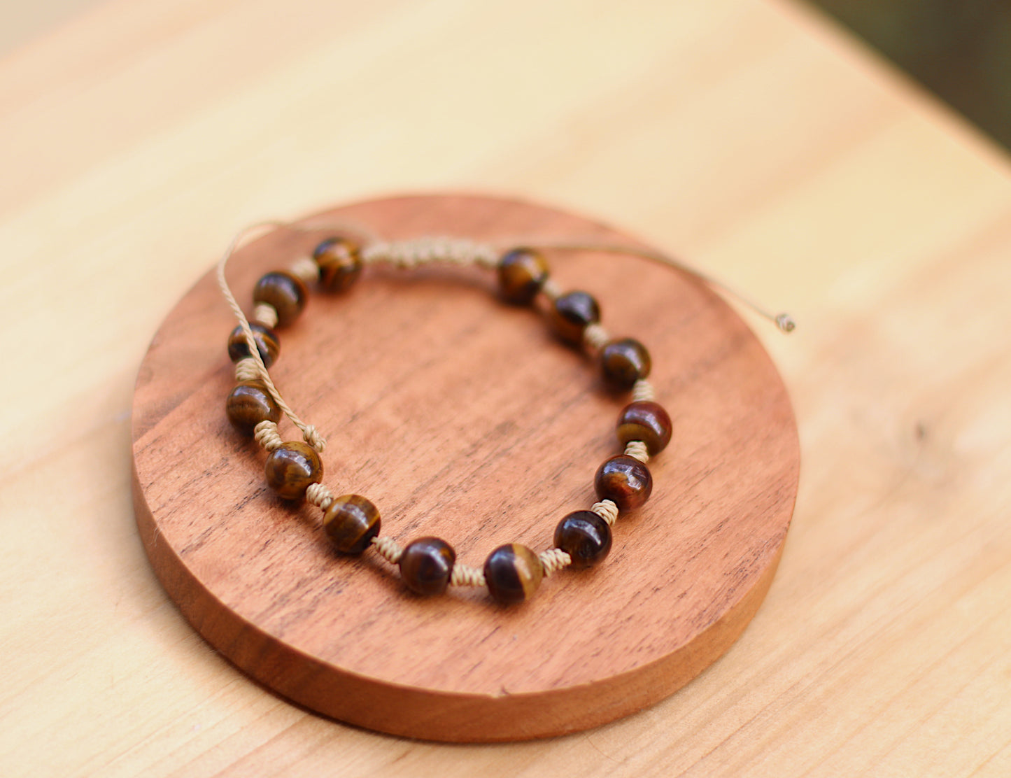 Round tiger eye bead with khaki cord bracelet