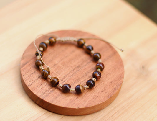 Round tiger eye bead with khaki cord bracelet