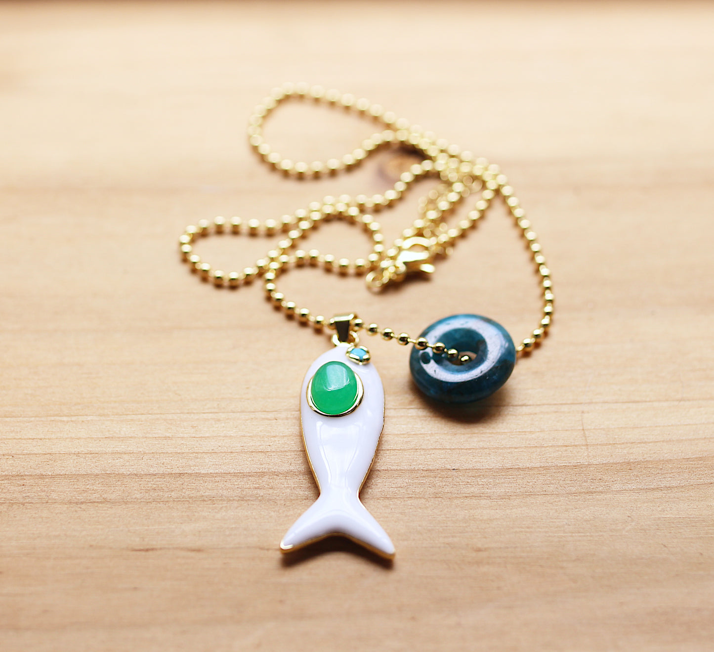 Ball chain with a white fish and Jade
