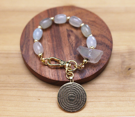 Gray and pale blue bracelet with Padre Nuestro round