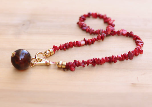 Red Coral and Amber Necklace