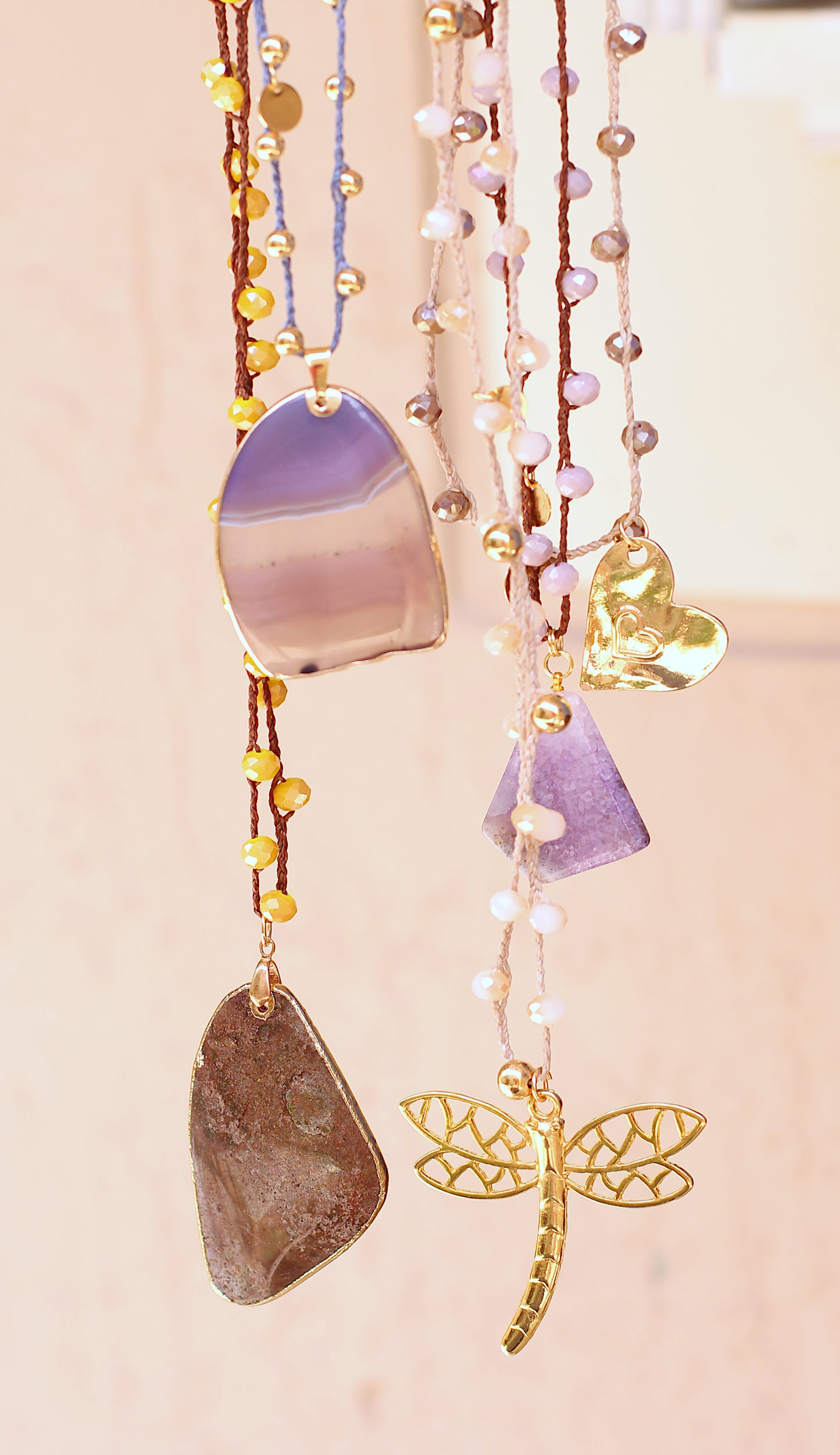 Long necklace leaf charm